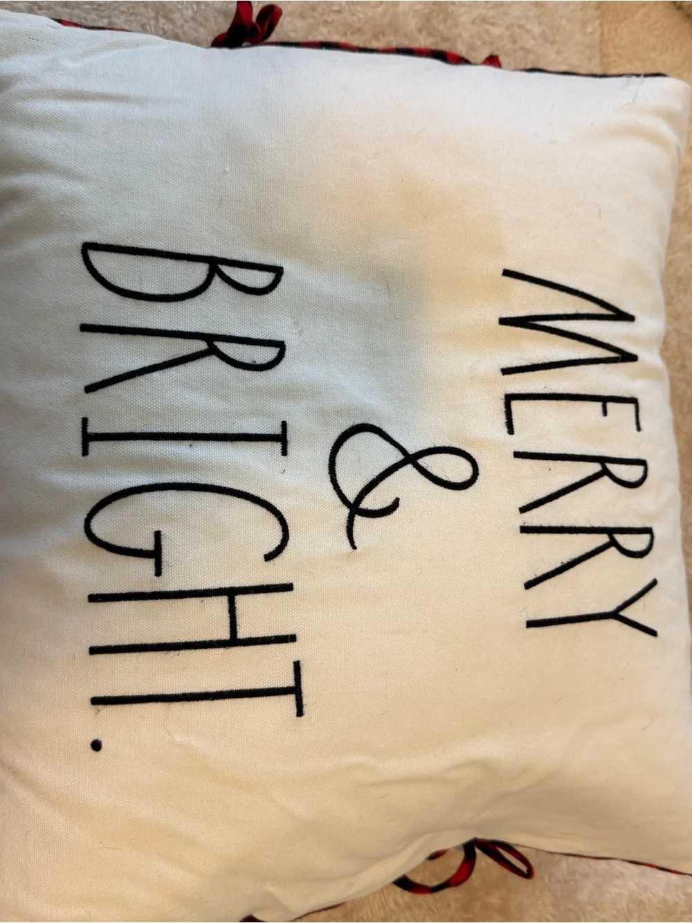 Rae Dunn White Merry & Bright Holiday Pillow with Black Lettering